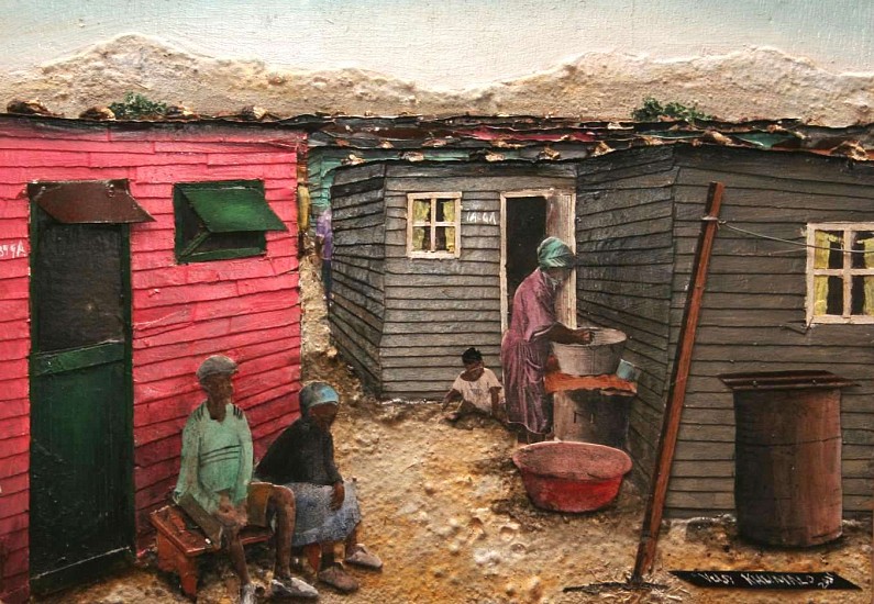 VUSI KHUMALO, RESTING DAY AT JOE SLOVO
2011, MIXED MEDIA ON BOARD