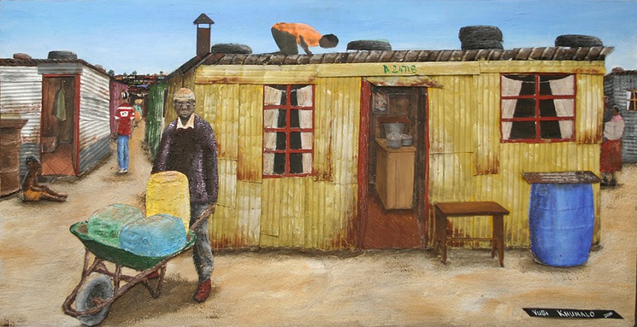 VUSI KHUMALO, PASSAGE IN CROSSROAD INFORMAL SETTLEMENT
2014, MIXED MEDIA ON BOARD