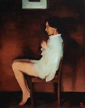 seated with white shirt