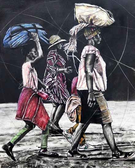 PHILLEMON HLUNGWANI, I NKARHI WA MAHLAMBA-NDLOPFU II (THE EARLY HOURS BEFORE DAWN II)
2021, CHARCOAL AND DRY PASTEL ON COTTON PAPER