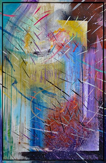 MATTHEW HINDLEY, RAINBOW OF CHAOS IV
2021, OIL ON ITALIAN POLYCOTTON WITH PAINTED WOODEN FRAME