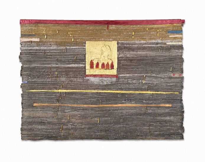 GUY FERRER, THE GOLDEN CELL
2022, ACRYLIC, GOLD LEAFING & COLLAGE ON LINEN