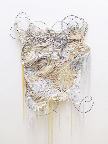 CAROLA FRIESS, DAZZLING FALL
FABRIC, MIXED MEDIA & RAZOR WIRE