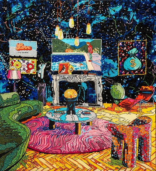 NORMAN O'FLYNN, INTERIOR WITH HOCKNEY
EMBROIDERY