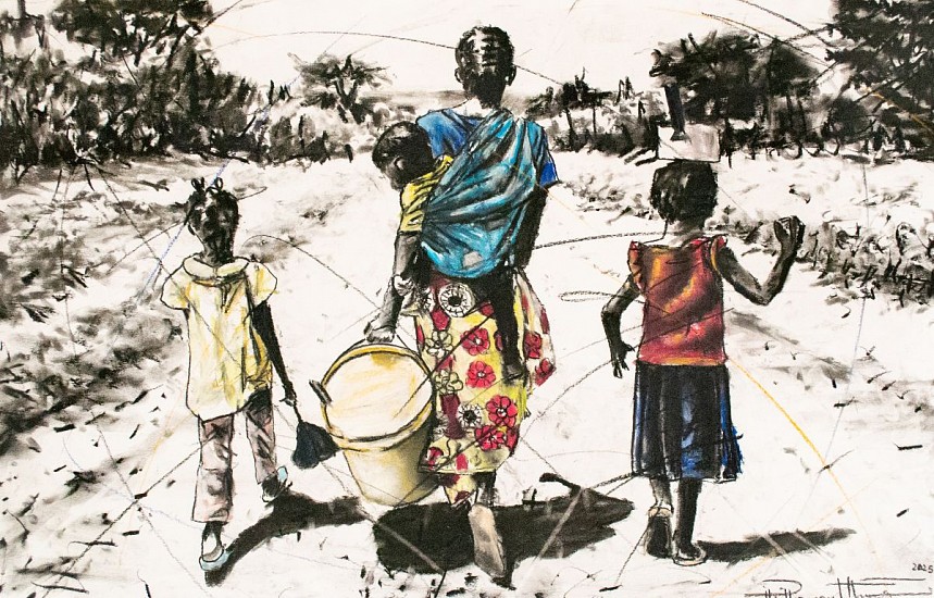 PHILLEMON HLUNGWANI, MAVOKO YA MANANA YA ENDLIWE HI KU OLOVA (MOTHER'S TOUCH IS GENTLE) II
CHARCOAL AND CHALK PASTEL ON PAPER