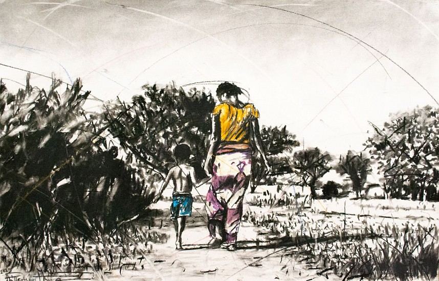 PHILLEMON HLUNGWANI, MAVOKO YA MANANA YA ENDLIWE HI KU OLOVA (MOTHER'S TOUCH IS GENTLE) III
CHARCOAL AND CHALK PASTEL ON PAPER