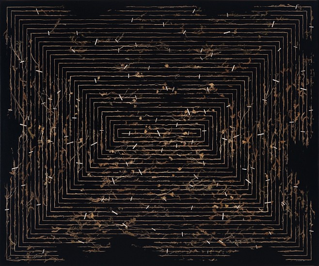 GERHARD MARX, HEDGE (FOR F.S.)
PLANT MATERIAL, TISSUE PAPER AND ACRYLIC GROUND ON CANVAS