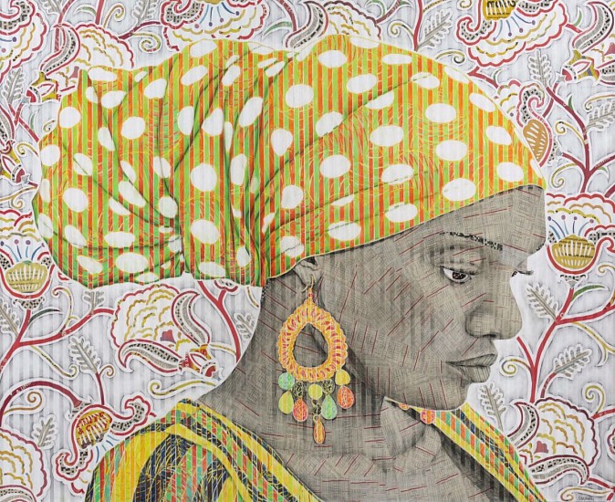 GARY STEPHENS, BELINDA & THE POLKA DOT SCARF
CHALK PASTEL AND NEWSPRINT COLLAGE ON PLEATED PAPER